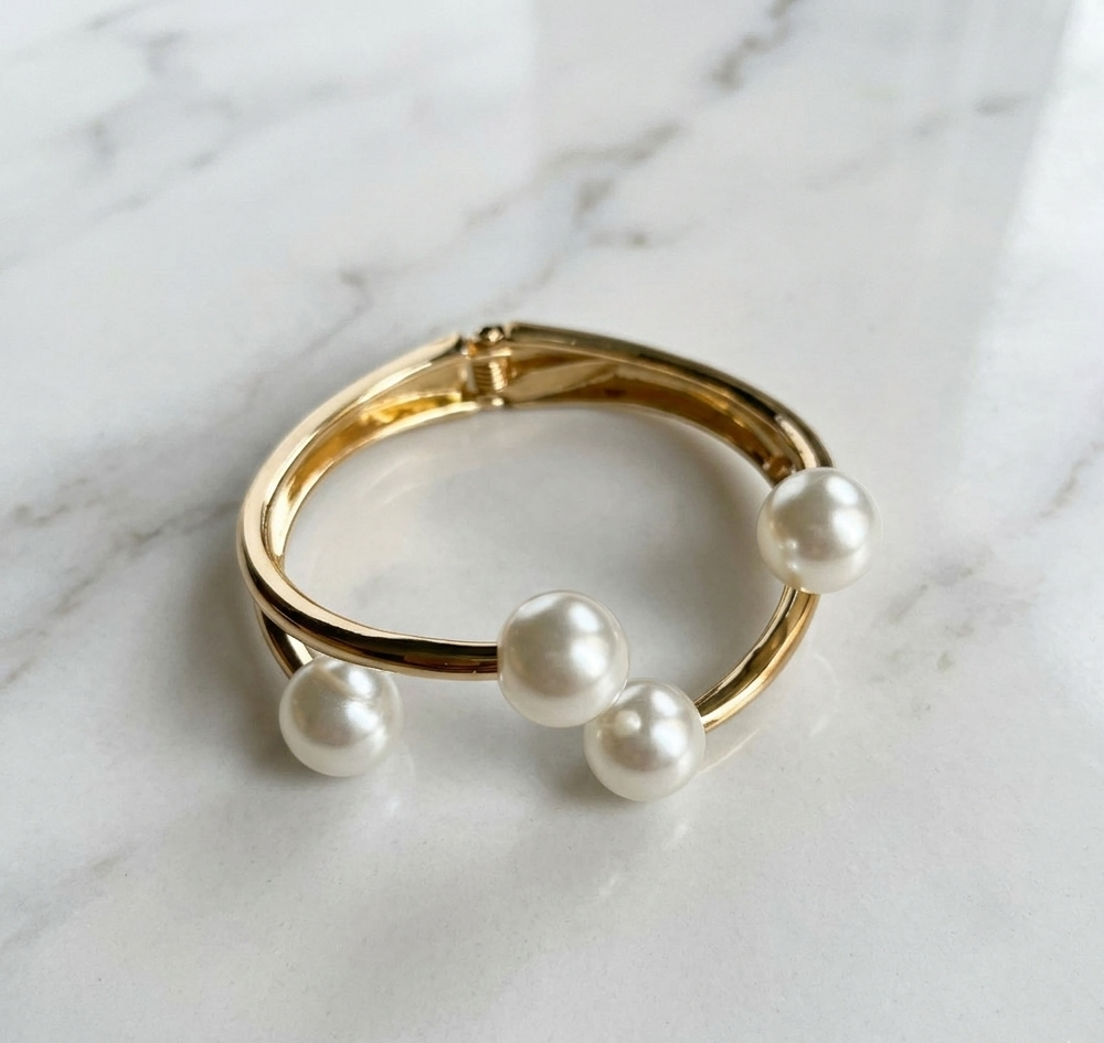 Gold Pearl Open Cuff Bracelet