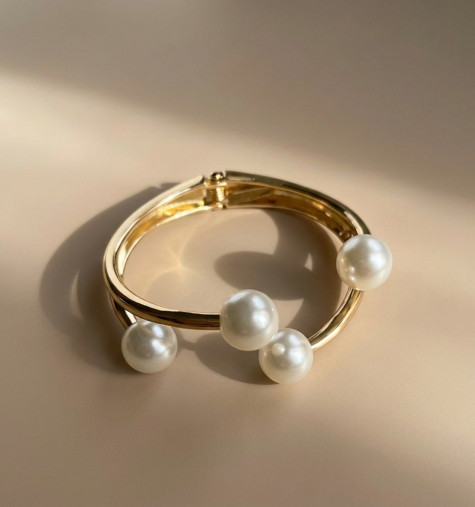 Gold Pearl Open Cuff Bracelet product view 3