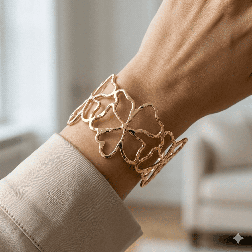 Gold Heart Cutout Cuff Bracelet – Statement Luxe