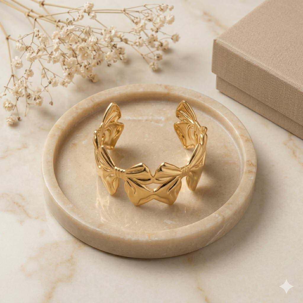 Gold Bow Cuff Bracelet – Coquette Luxe Statement product view 3