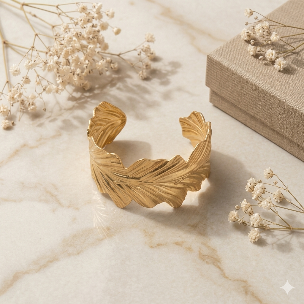 Gold Leaf Cuff Bracelet – Organic Luxe Statement — alternate view