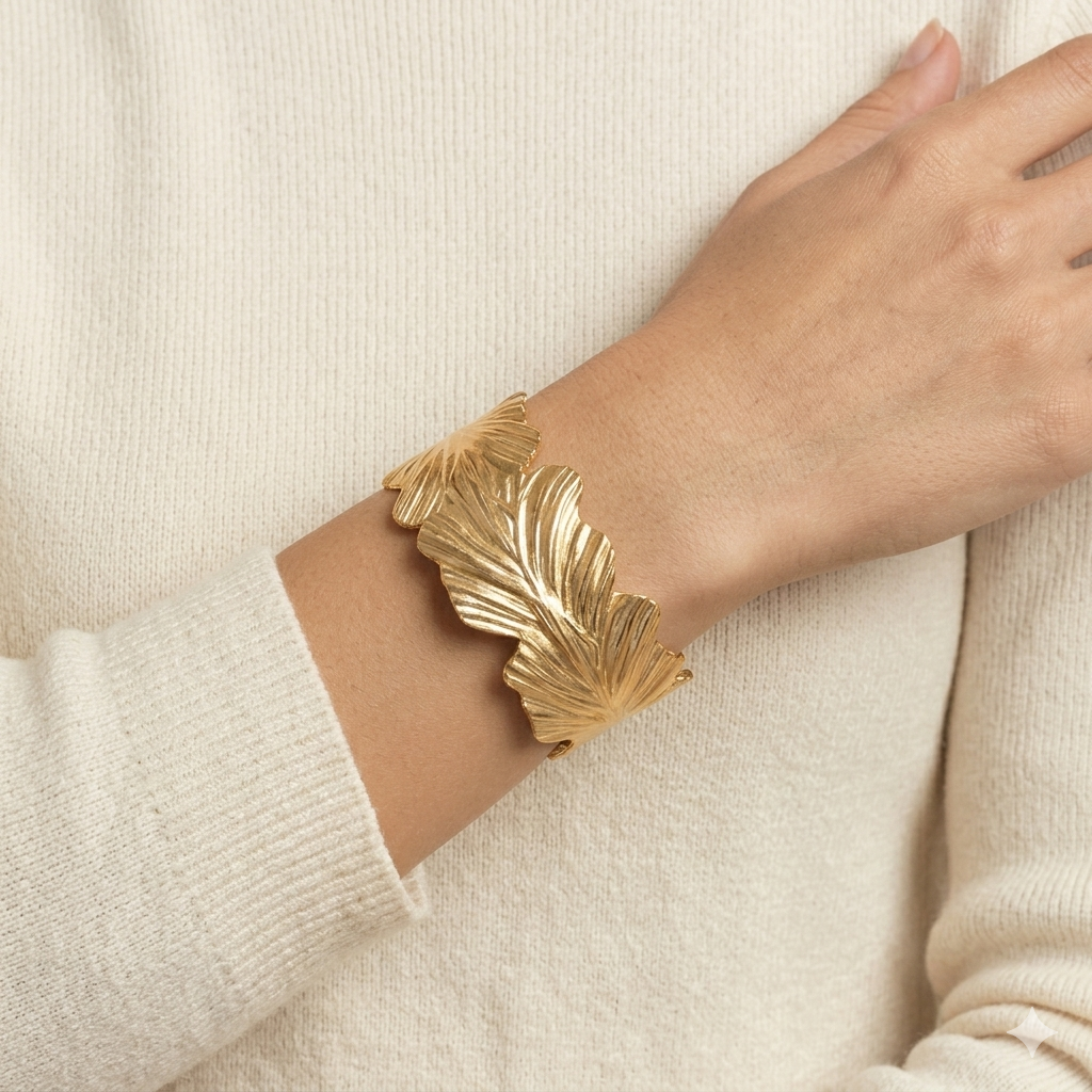 Gold Leaf Cuff Bracelet – Organic Luxe Statement product view 3