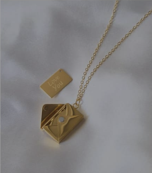 Gold Envelope Pendant Necklace – “Love You” Charm