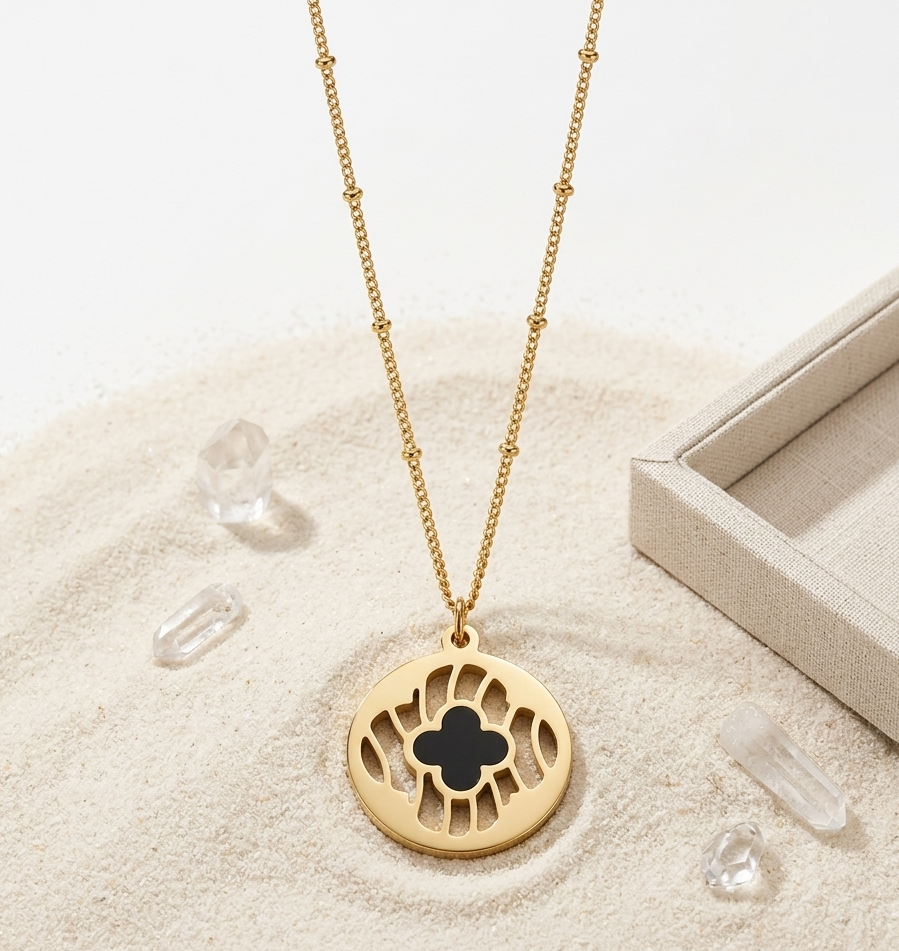 Gold Clover Pendant Necklace – Minimal Lucky Charm — alternate view