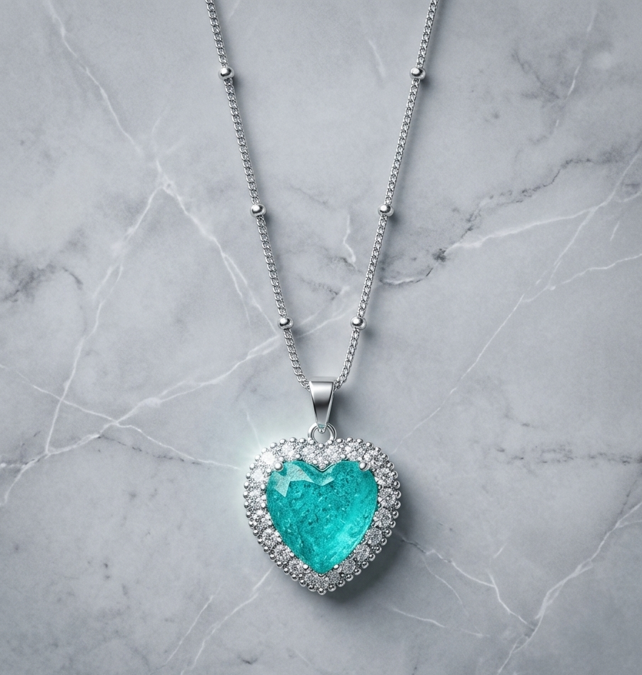 Silver Heart Crystal Pendant Necklace – Aqua Stone Luxe