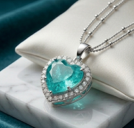 Silver Heart Crystal Pendant Necklace – Aqua Stone Luxe — alternate view