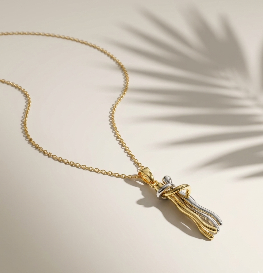 Gold Couple Hug Pendant Necklace product view 3