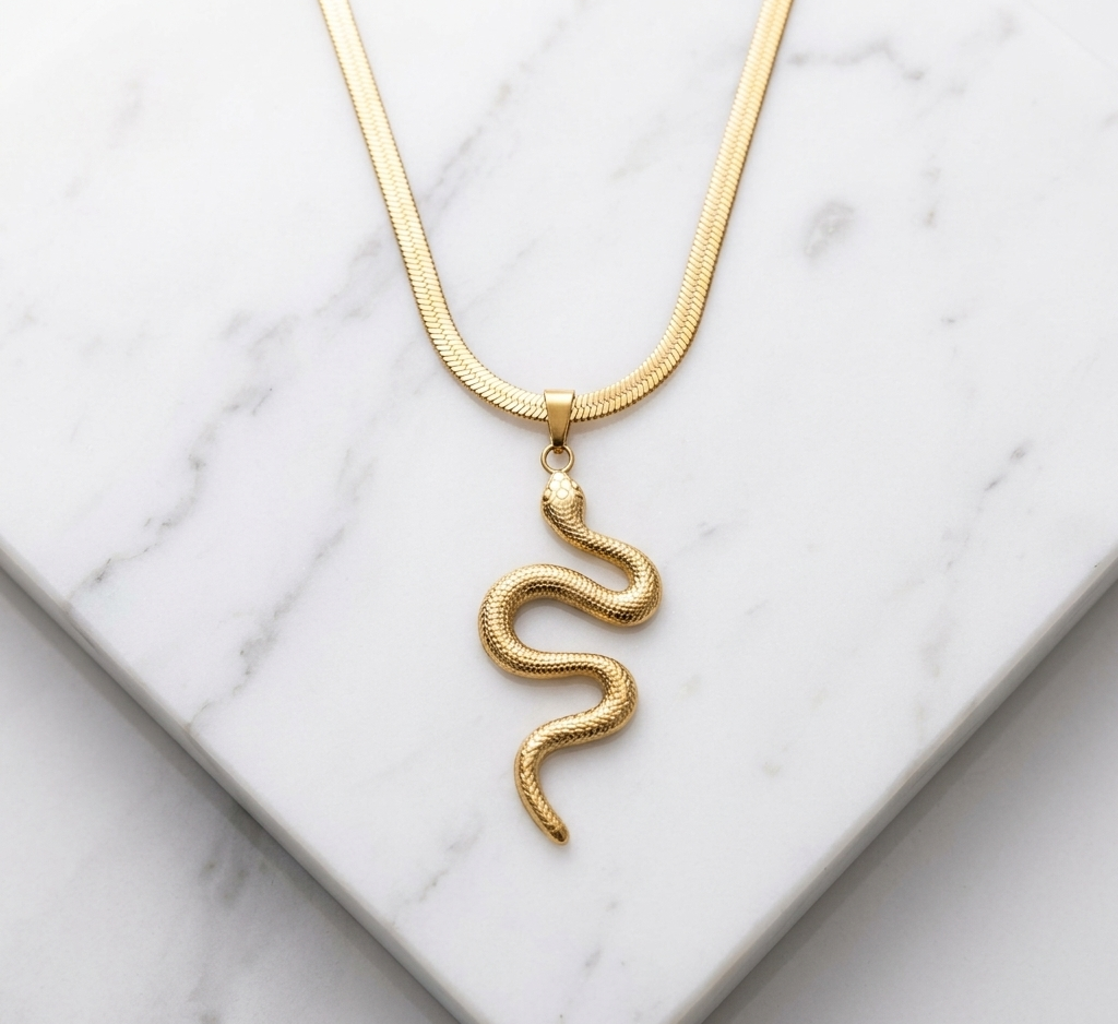 Gold Snake Pendant Necklace — alternate view