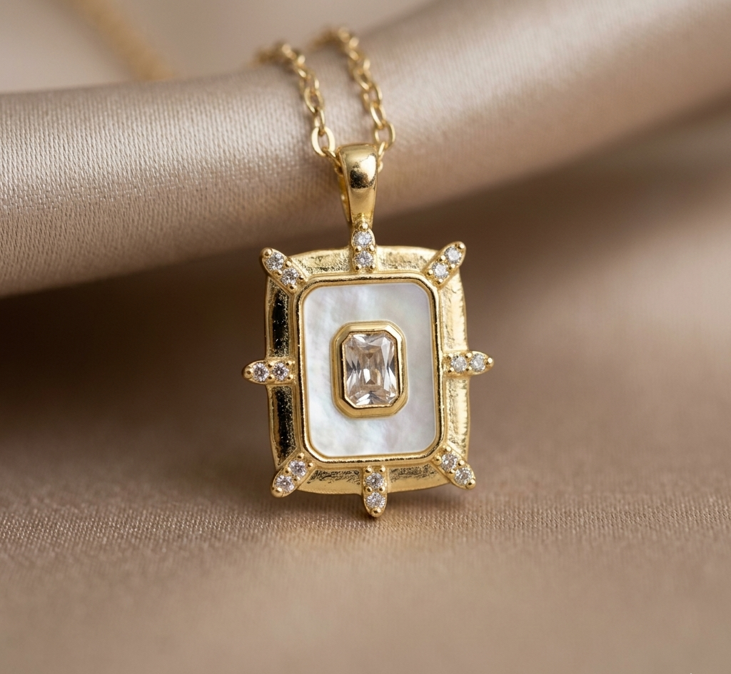 Gold Vintage Frame Pendant Necklace