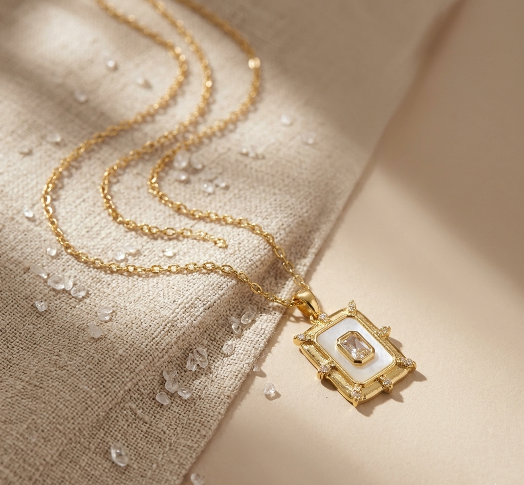 Gold Vintage Frame Pendant Necklace product view 3