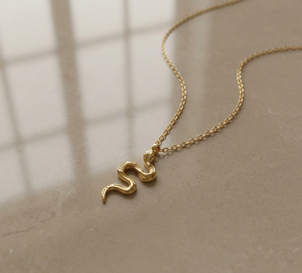 Gold Snake Pendant Necklace (Dainty)