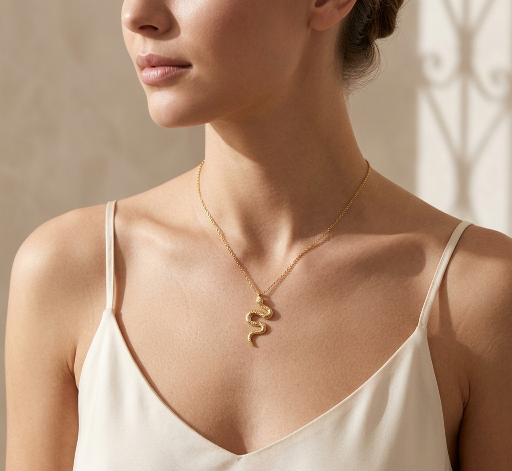 Gold Snake Pendant Necklace (Dainty) — alternate view