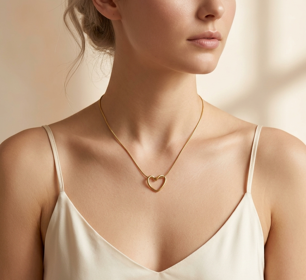 Gold Open Heart Pendant Necklace — alternate view