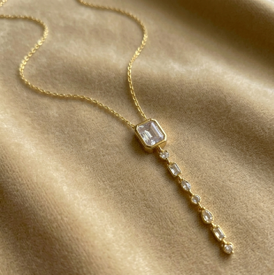 Gold Crystal Drop Pendant Necklace