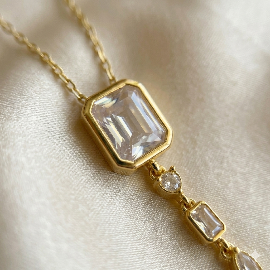 Gold Crystal Drop Pendant Necklace — alternate view