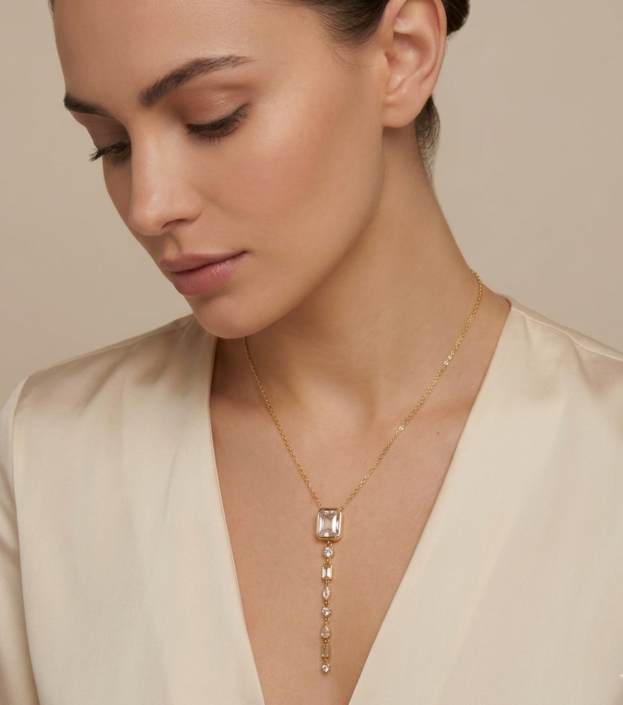 Gold Crystal Drop Pendant Necklace product view 3