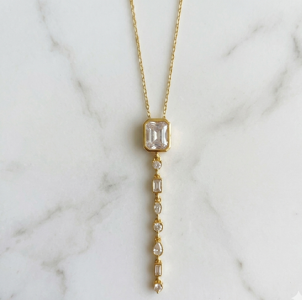 Gold Crystal Drop Pendant Necklace product view 4