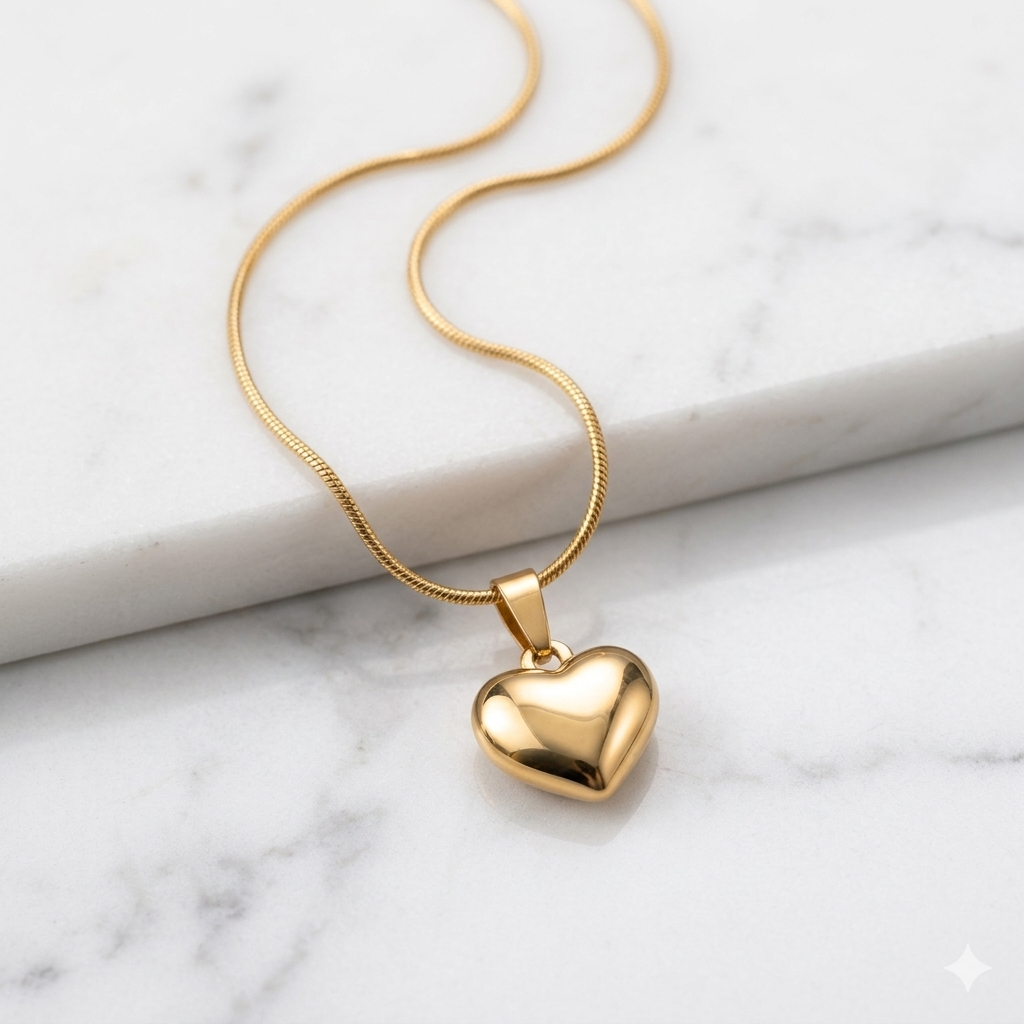 Puffy Heart Gold Necklace – Minimal Luxe Pendant — alternate view