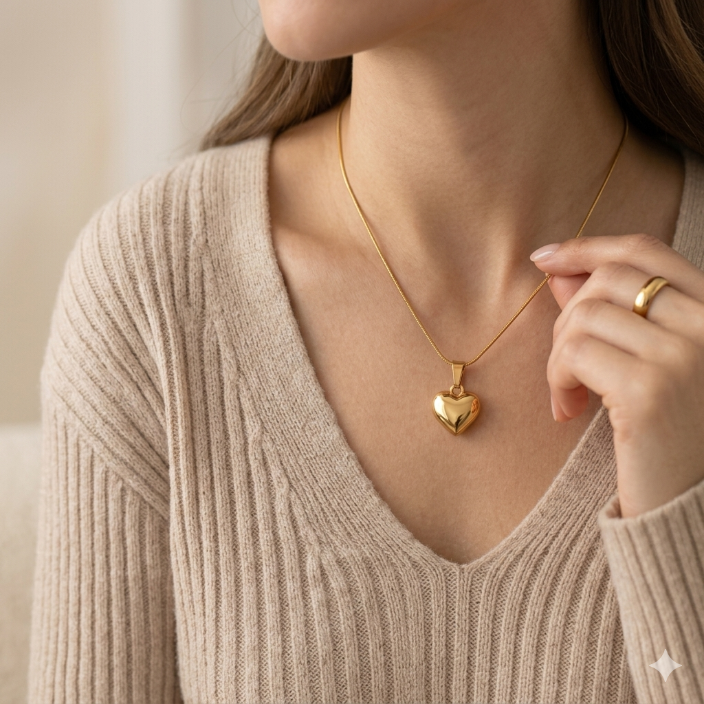 Puffy Heart Gold Necklace – Minimal Luxe Pendant product view 3