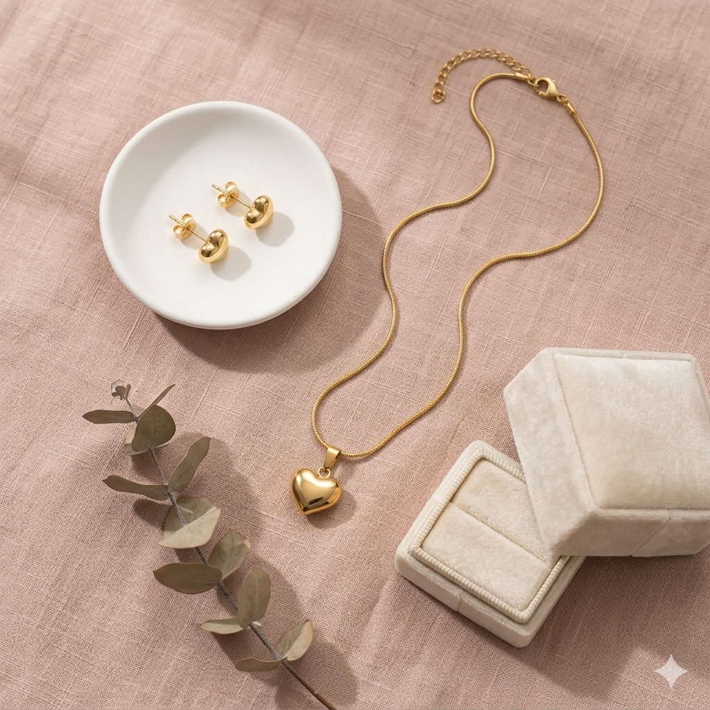 Puffy Heart Gold Necklace – Minimal Luxe Pendant product view 4